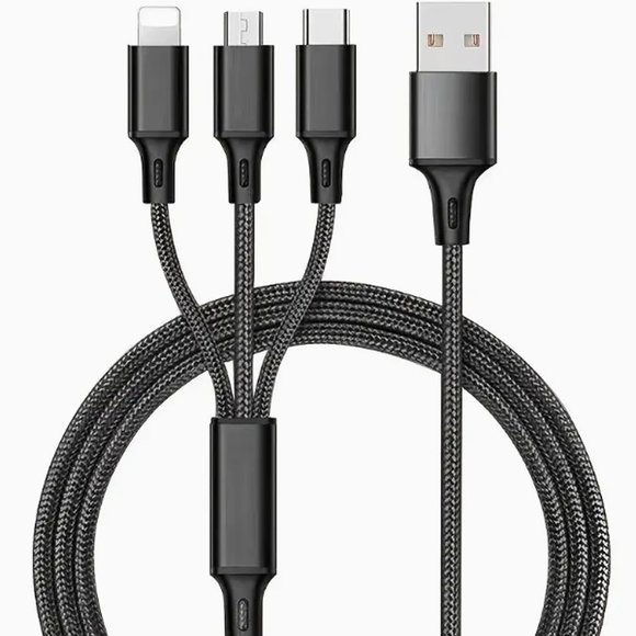 Black Universal 3 in 1 Fast Charging Smartphone Cord Adapter - Picture 3 of 5